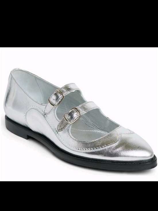 The Office Of Angela Scott Shoes - The Office Of Angela Scott Miss Margo Silver Mary Jane Flat Sz 37 US 7 Shoes New